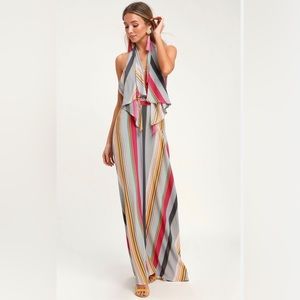 Lulu’s Striped Backless Maxi Dress Large